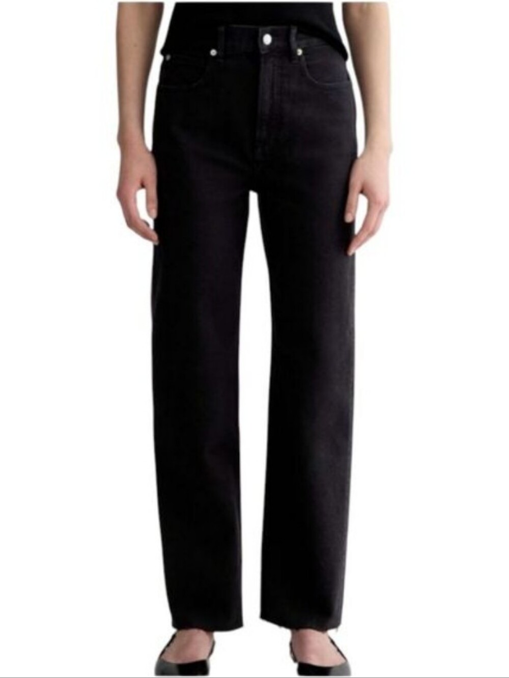 Everlane The Way High Jean Black Organic Cotton Rough Ankle Hem Size 26